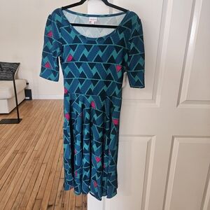 LuLaRoe Teal and Pink Geometric Maxi Dress